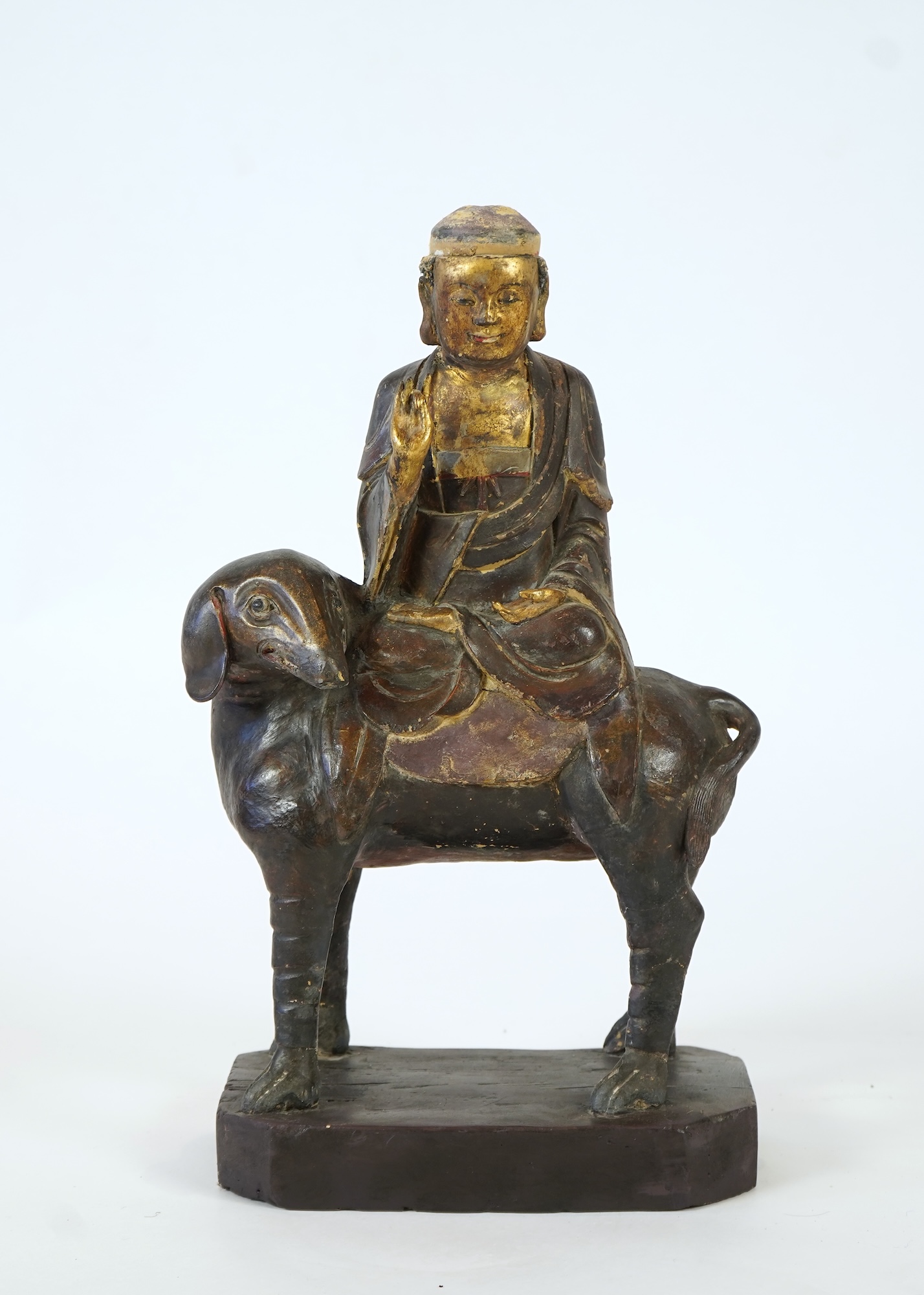 A large Chinese gilt and polychrome lacquered stucco work and wood figure of Samantabhadra on an elephant, Yuan-Ming dynasty